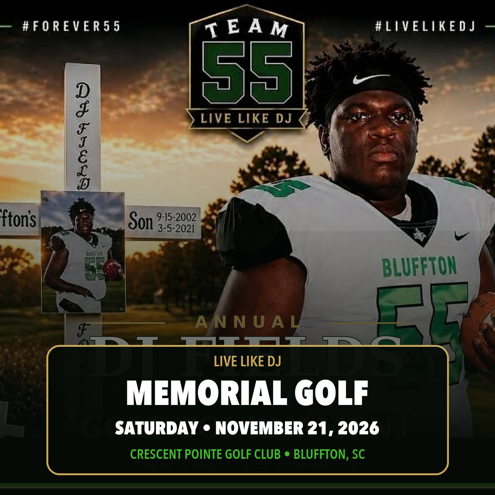 Memorial artwork honoring Dwon D.J. Fields Jr. in his Bluffton number 55 football jersey